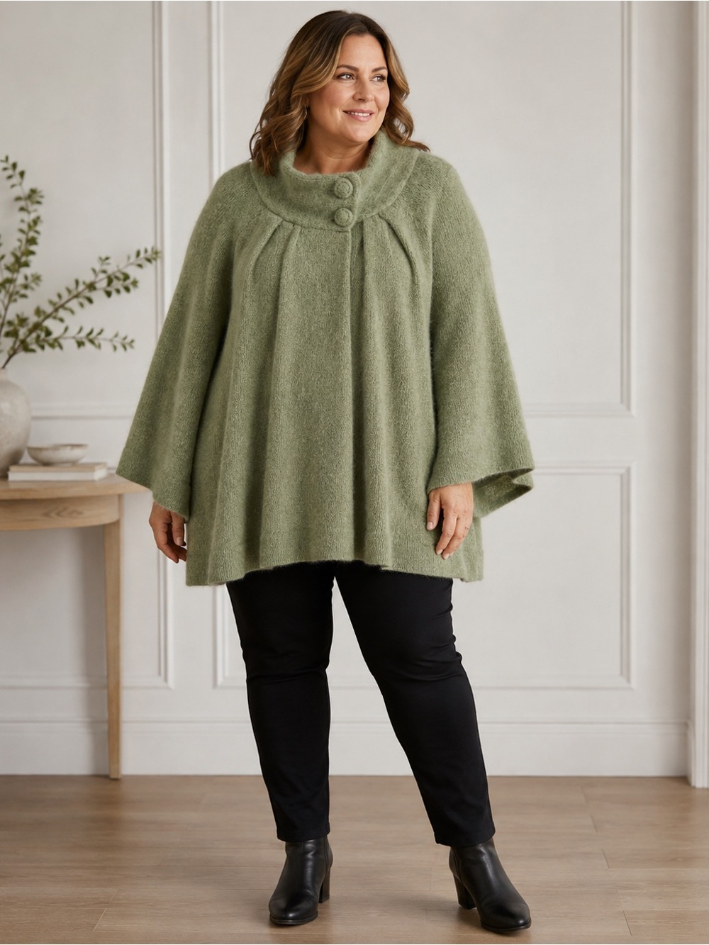 Elena Solano 3X Lambswool Angora Cape Sweater Sage Green Lagenlook Artsy